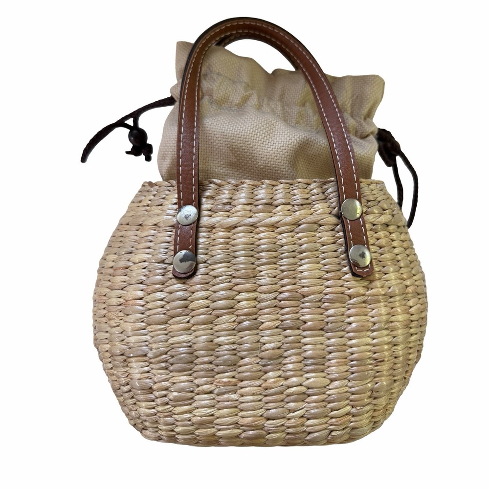 Sea and Grass Mini Straw Hyacinth Woven Tote Basket Small Mini Handbag Brown